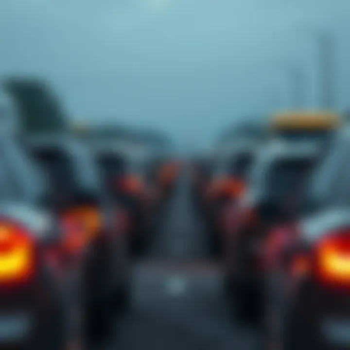 Cars lined up with drivers waiting, unable to start vehicles after a cyberattack on a breathalyzer company