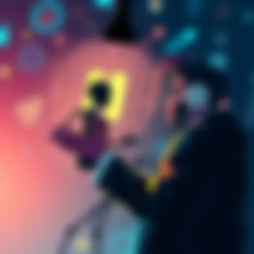 A person arguing with a strawman figure, symbolizing misrepresentation in debates. A backdrop of AI elements highlights technology's role in discussions.