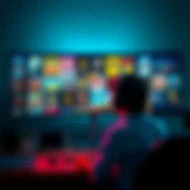 A small streamer in front of a computer screen displaying various indie game covers, inviting people to share game ideas from Itch.io.