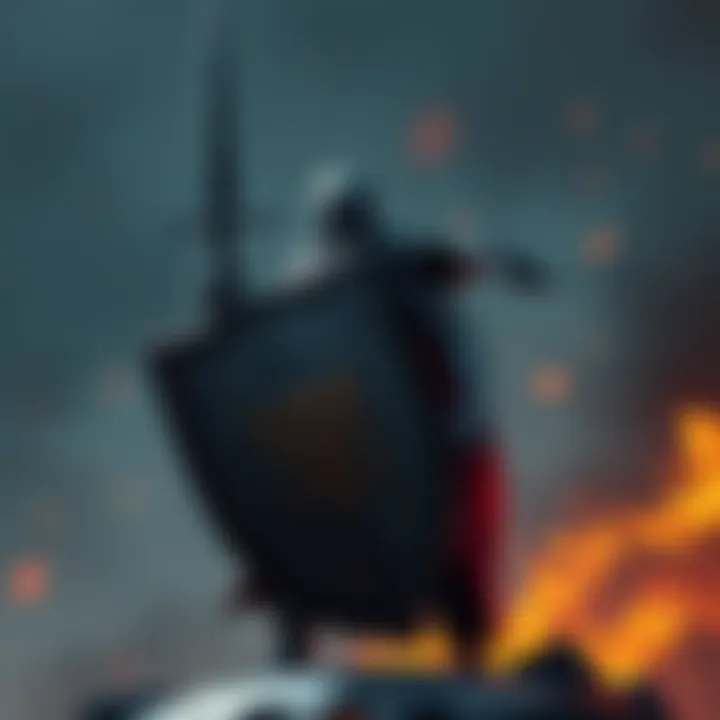 A strong figure holding a shield and sword, representing resilience and honor in personal development.