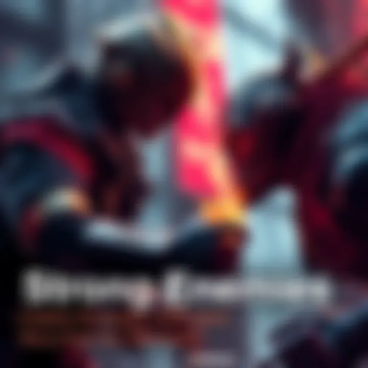 A powerful character facing off against a formidable enemy in a dramatic setting