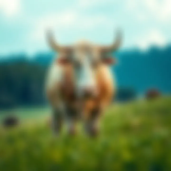 A strong ox standing firmly in a lush green field, symbolizing stubbornness and determination.