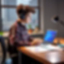 A high school student sits at a desk with a laptop open, showing graphs and research papers, contemplating which tool to choose for math and cybersecurity studies.