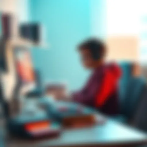 A young student sits at a desk with books on Computer Science and Business Communication, looking thoughtful about game development career choices.
