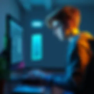 Student creating door blueprint in Unreal Engine A high school student works on a door opening blueprint in Unreal Engine, focused on their computer screen with game design elements visible.