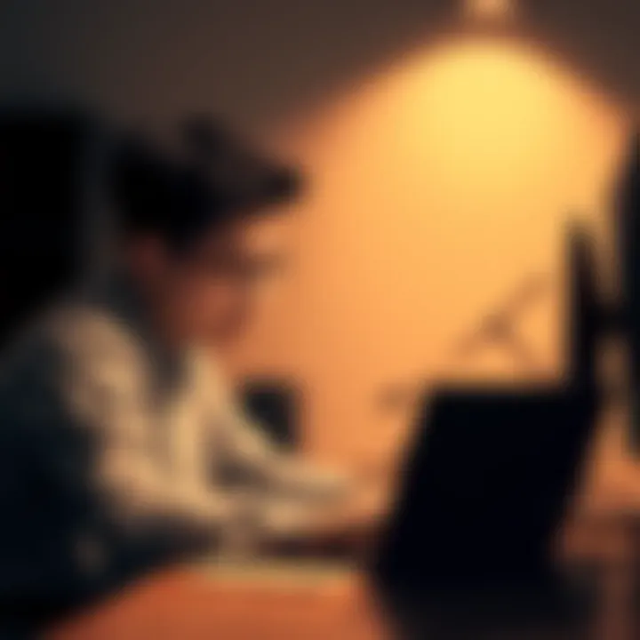 A 4th-year Computer Engineering student sitting at a desk with a laptop, looking stressed while working on a game development project.