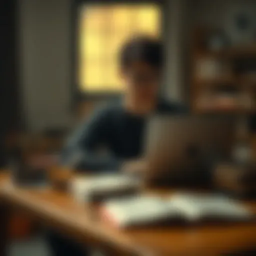 A student sitting at a desk with a laptop and books, focusing on learning without distractions from AI tools.