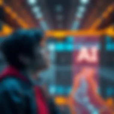 Student choosing between Data Science and AI A university student looking at two paths labeled Data Science and Artificial Intelligence, with a thoughtful expression.