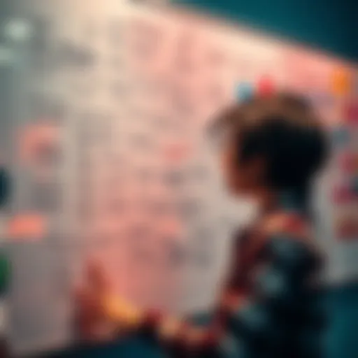 A freshman in machine learning looking at a whiteboard filled with research ideas and concepts, deep in thought about open research problems.