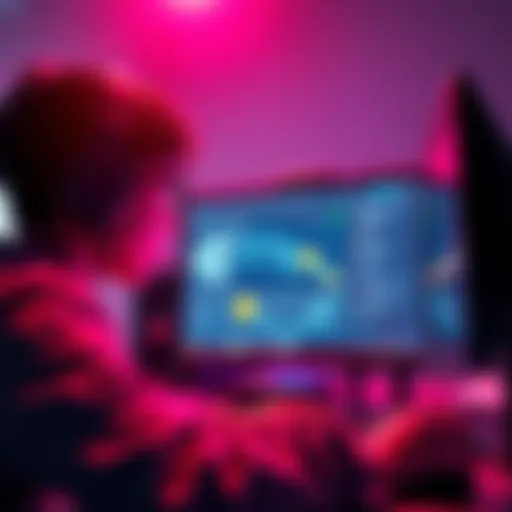 A student focuses on a computer screen displaying Unity software with NPC behavior algorithms visible