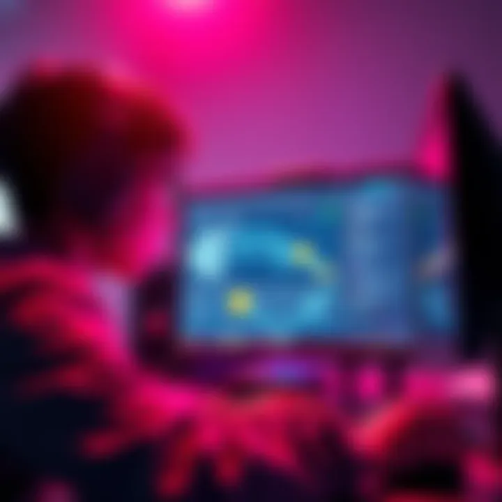 A student focuses on a computer screen displaying Unity software with NPC behavior algorithms visible