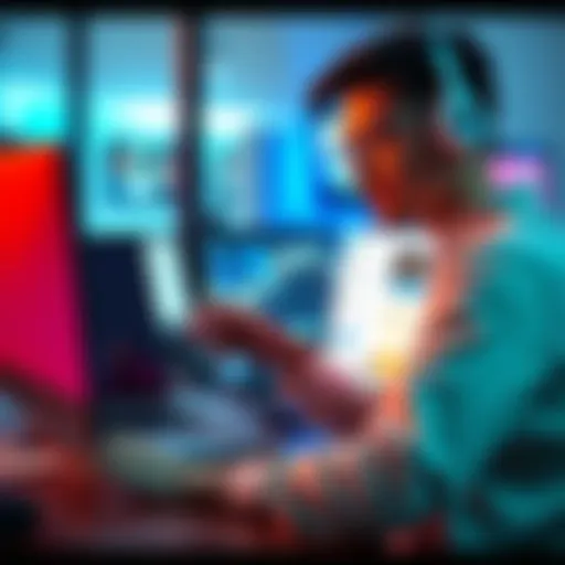 A computer programming student demonstrates their gamified To-Do list app on a laptop, with colorful graphics and task progress displayed, inviting feedback from viewers.