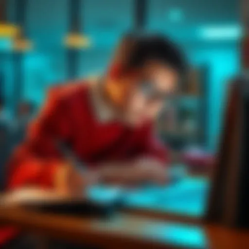 High school student using Claude Pro on a laptop for exam preparation, taking notes and focused on learning