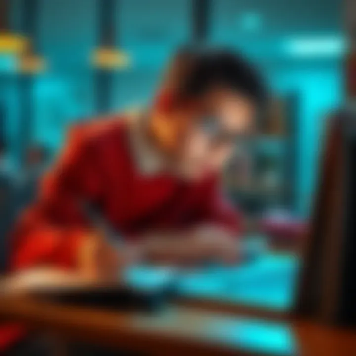 High school student using Claude Pro on a laptop for exam preparation, taking notes and focused on learning
