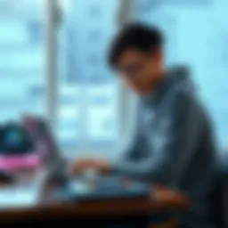 A student sits at a desk with a laptop, looking frustrated while trying to solve a problem, reflecting a struggle with learning in the age of AI.