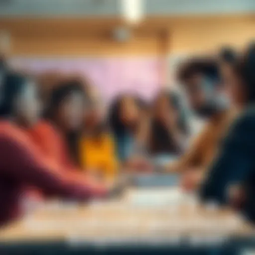 A group of diverse students in a classroom engaging in a discussion about their education options, comparing specialized schools and traditional degrees.