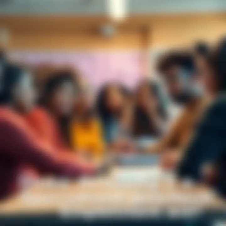A group of diverse students in a classroom engaging in a discussion about their education options, comparing specialized schools and traditional degrees.