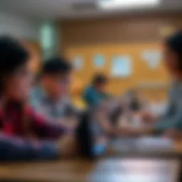 A classroom scene showing students focused on their laptops while a teacher observes, illustrating concerns about academic integrity with technology.