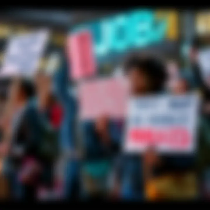 Group of students holding signs at a protest about AI taking entry-level jobs, expressing concerns about job readiness and educational shortcomings.