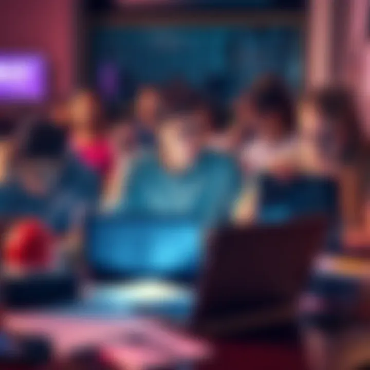 A group of students looking frustrated at their laptops, surrounded by notes and textbooks, representing challenges in computer science courses