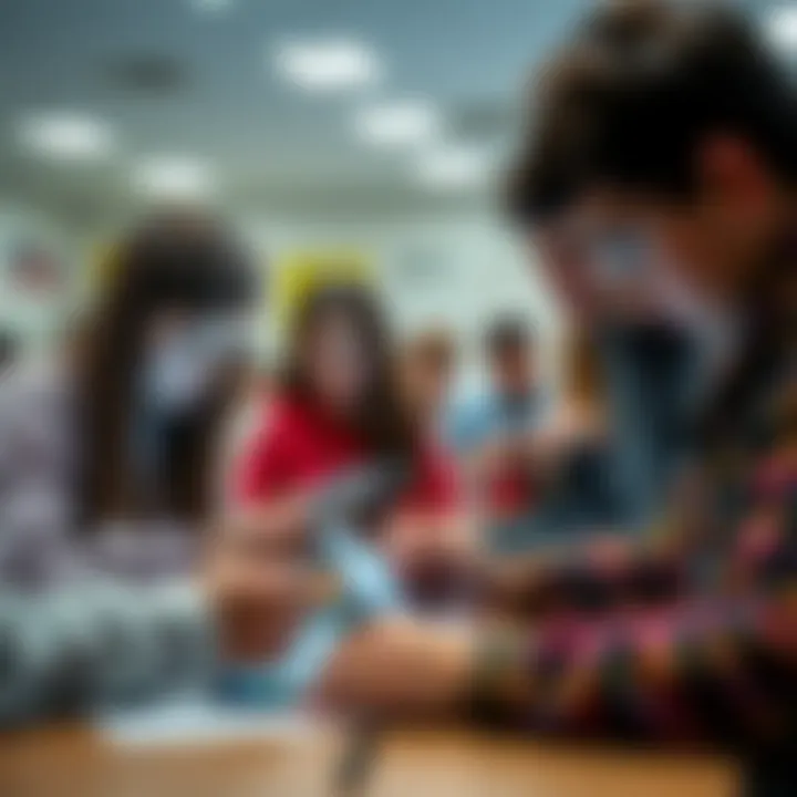 Group of students looking at devices while taking a test, illustrating challenges in detecting cheating