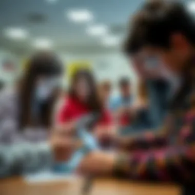 Students using technology during a test Group of students looking at devices while taking a test, illustrating challenges in detecting cheating