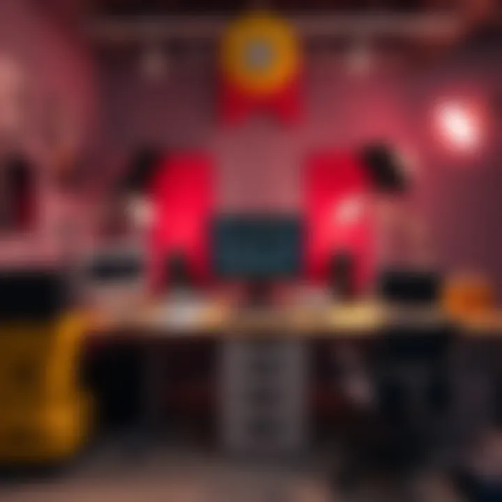 A studio workspace featuring a computer with ComfyUI on the screen, surrounded by safety equipment and dedicated machines.