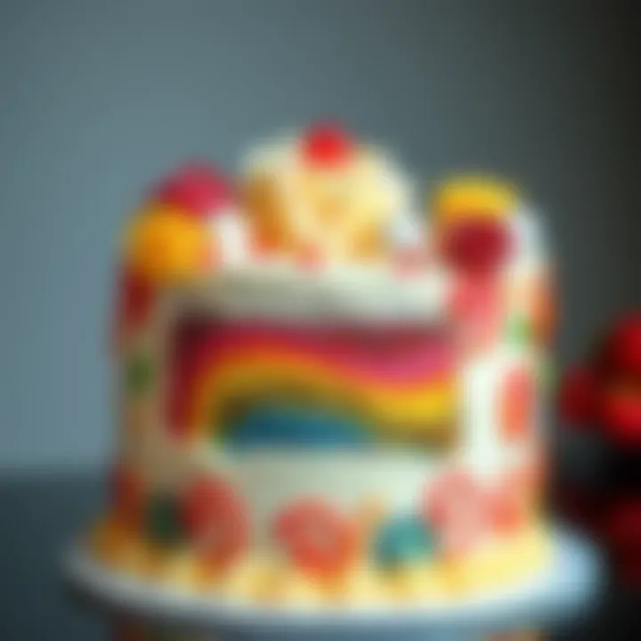 A beautifully designed cake with intricate decorations and vibrant colors, showcasing its artistic appeal and delicious layers.