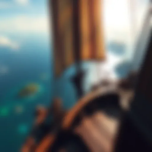 A breathtaking view from the crow's nest of the Stoneship in realMyst, showing expansive ocean and distant islands