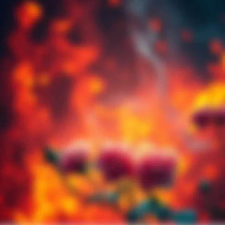 Colorful phone wallpaper featuring flowers against a fiery background
