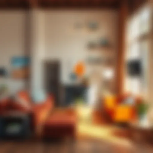 A cozy living room featuring colorful furniture and decor reflecting personal style