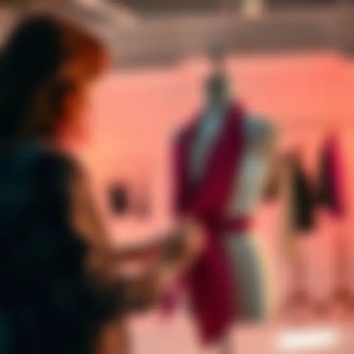 A stylist arranging clothing and accessories on a mannequin, showcasing their creative process in a bright studio