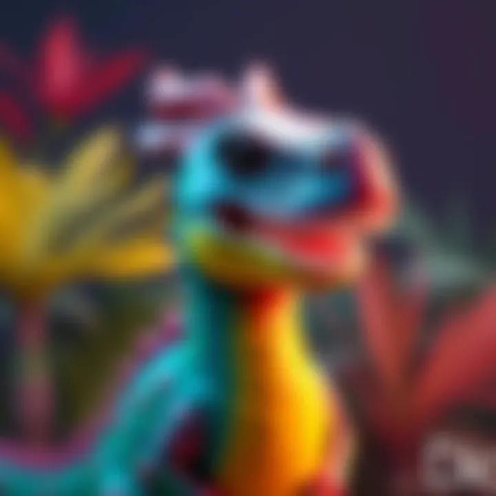 A colorful and creative character named Dino inspired by Colors by Jen, showcasing a unique artistic style.