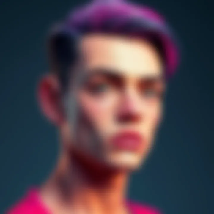 A colorful self-portrait created in Blender, featuring a unique shader effect and artistic modeling, showcasing the character's features.
