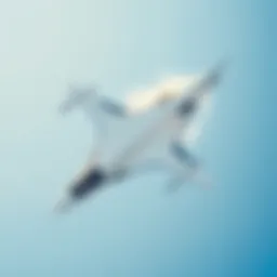 A sleek supersonic jet soaring through a clear blue sky, symbolizing the future of air travel between New York and Los Angeles.