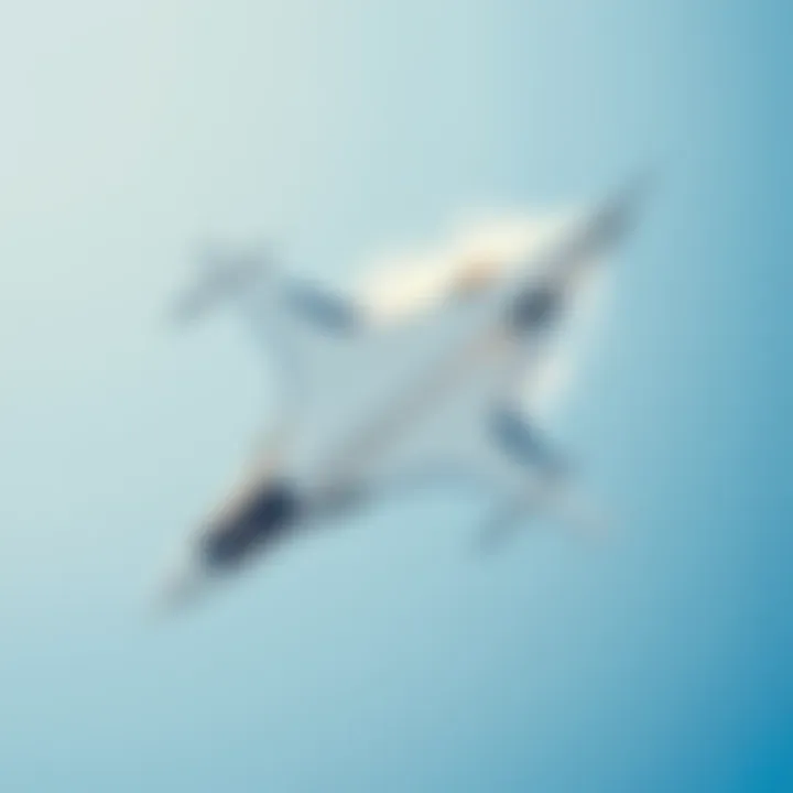 A sleek supersonic jet soaring through a clear blue sky, symbolizing the future of air travel between New York and Los Angeles.