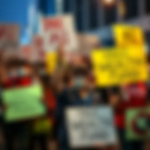 A diverse group of U.S. workers holding signs that promote an AI wealth fund during a rally, expressing their support for job protection and economic stability amid tech layoffs.