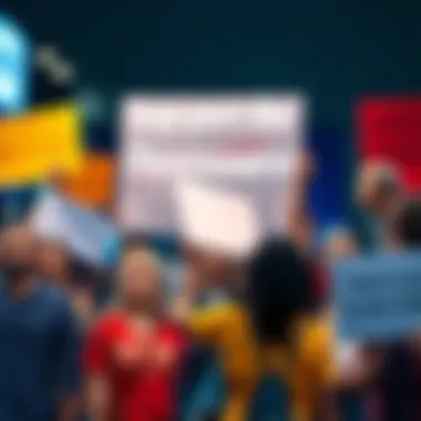 A diverse group of people holding signs to support the 4.0 and 5.1 petitions, promoting community engagement for an opensource solution.