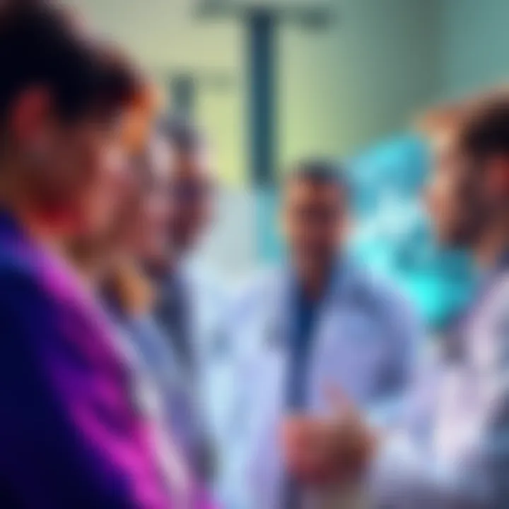 A group of diverse medical professionals discussing artificial intelligence applications in healthcare, with concern about generative AI in the background.