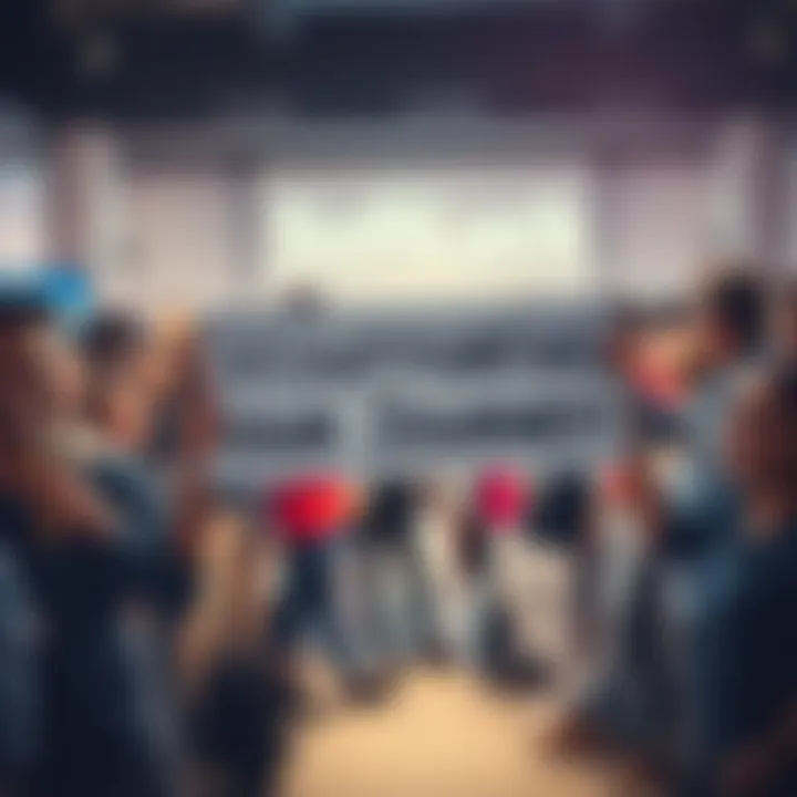 Group of people gathered, holding a sign that says 'Wish Us Luck!' with smiles and encouragement as they embark on new adventures.