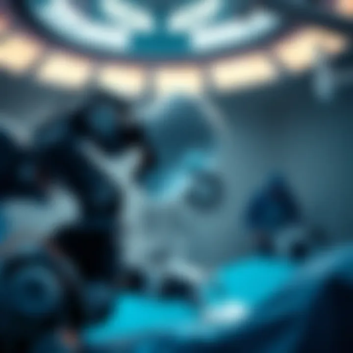 A surgical robot performing an operation with precision tools in a bright operating room