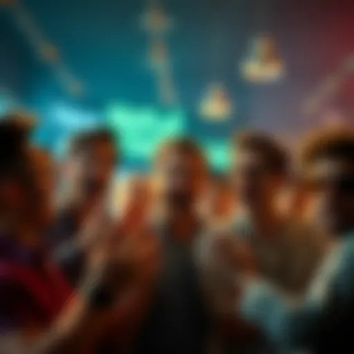 A group of people expressing surprise and discussing the latest news in a lively setting