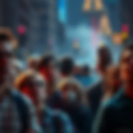 A diverse group of people staring in astonishment at an unexpected scene unfolding in front of them.
