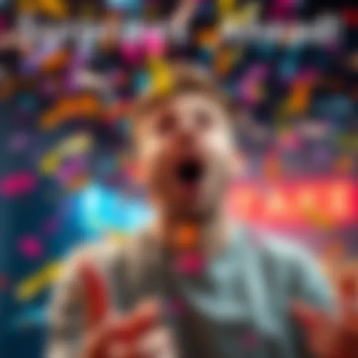 A visual of a person looking excited and surprised with colorful confetti falling around them, symbolizing upcoming announcements and changes.
