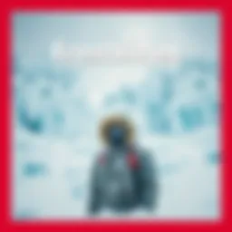Survivor in a Snowy Landscape A person bundled in winter clothing stands against a backdrop of deep snow and ice, showcasing the struggle for survival in extreme cold