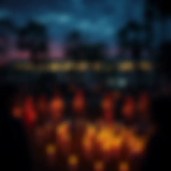 A candlelight vigil representing hope and remembrance, with people holding candles in a circle at dusk.