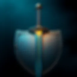 A sword resting on a shield, representing trust and protection in relationships.