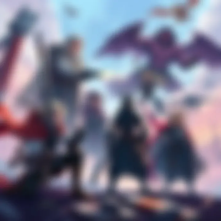 Illustration of various tactical RPG game characters strategizing in a fantasy setting.