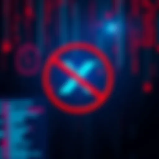 A graphic showing a blocked access symbol over the logo of X, with a digital background representing cybersecurity threats.