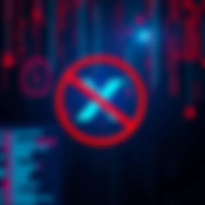A graphic showing a blocked access symbol over the logo of X, with a digital background representing cybersecurity threats.